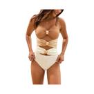 Maiô De Uma Peça Com Fivela Dourada E Bloco De Cores, Conjunto De Biquíni Modelador Para Praia