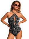 Maiô de uma peça CUPSHE Sexy Cut Out, gola alta, GG, preto/floral
