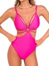 Maiô feminino CUPSHE Monokini com decote em V com recorte em S rosa choque