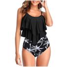 Maiô feminino de cintura alta de duas peças com babados e parte inferior franzida Maiô feminino de cintura alta de duas peças com babados e parte inferior franzida