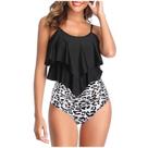 Maiô feminino de cintura alta de duas peças com babados e parte inferior franzida Maiô feminino de cintura alta de duas peças com babados e parte inferior franzida