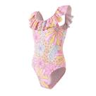 Maiô feminino de peça única Angel Season 3T rosa com babado floral