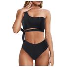 Maiô feminino de um ombro sexy cor sólida cintura alta biquíni biquíni