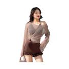 Maiô Feminino De Uma Peça Cor Sólida Com Efeito Redutor, Estilo Vestido De Férias Com Cintura
