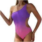 Maiô feminino de uma peça de um ombro desbotado sem encosto acolchoado plus size sobreposição impressão biquíni maiô
