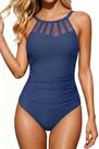 Maiô Feminino Holipick Cinza Azul com Controle de Barriga e Gola Alta