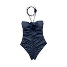 Maiô Feminino Preto Sexy Com Flores 3D, Monokini De Uma Peça Com Ombros Descobertos E Recortes