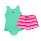Maiô Infantil Menina + Shorts Estampado Proteção Solar Uv