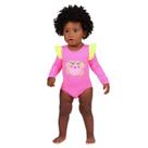 Maiô Rosa Neon Baby Manga Longa Moda Praia Poa Siri Kids 38408