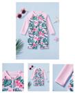 Maiô Shortinho Infantil Manga Longa Rosa Folhas com zíper - Tamanho 3 anos Maiô Shortinho Infantil Manga Longa Rosa Folhas com zíper - Tamanho 3 anos