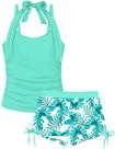 Maiô TALLWH Girl Tankini tamanho 10 com controle de barriga, 2 peças
