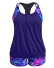 Maiô Tankini Holipick Blue Purple Leaves Plus Size para mulher