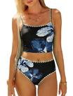 Maiô Tankini ZAFUL de cintura alta para controle de barriga azul floral