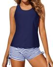 Maiô Yonique Tankini, 3 peças para mulheres, azul, tamanho GG