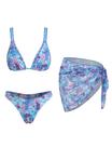 Maiô ZAFUL, biquíni triangular floral de 3 peças com saia de sarongue Maiô ZAFUL, biquíni triangular floral de 3 peças com saia de sarongue