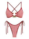 Maiô ZAFUL Gingham Red para mulheres, biquíni acolchoado tamanho GG
