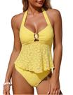 Maiô ZAFUL tankini halter com argola em O e renda, duas peças