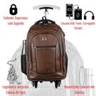 Mala de Carrinho Rodinha Executiva Couro Resistente Notebook USB + Mala De Mão Viagem Bordo Grande Preta