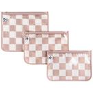 Malas de viagem Tiny Twinkle à prova de bagunça, compatíveis com companhias aéreas, fecho de zíper, bolsa frontal transparente, embalagem de fraldas, organizador de produtos de higiene pessoal ou cosméticos, pacote com 3 unidades (xadrez bege)