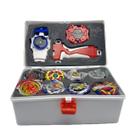 Maleta beyblade com 12 beyblades+3super lançadores+1grip+adesivos