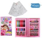 Maleta escolar boneca fofa pintura colorida infantil giz canetinhas lapis c/ 48 pcs