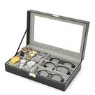 Maleta estojo porta 6 relogios e 3 oculos caixa organizadora relogio e oculos em madeira e couro com chave e visor luxo