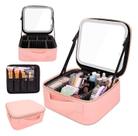 Maleta Maquiagem Profissional Necessaire Espelho Led Viagem Cor Rosa