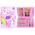 Maleta para Colorir de Unicórnio Estojo com Desenhos Lápis Canetinha Giz 68pçs