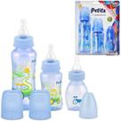 Mamadeira cinturada com bico de silicone estampas color azul 3 pecas 240/140/60ml - PETITA