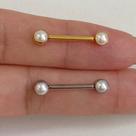 MAMILO TITÂNIO PÉROLA PUSH PIN - Barbell Dourado com Fechamento Push Pin