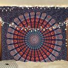 Mandala de pavão King Size Bless International para pendurar na parede 225x265cm
