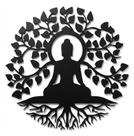 Mandala Decorativa Buda Árvore da Vida 40cm em MDF Preto para Parede