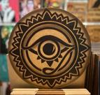 Mandalas pirografadas em MDF com 30 cm de diâmetro.