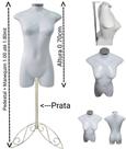 Manequim feminino adulto (meio corpo jó n.36) branco com tampa prata + pedestal retro na cor prata.