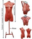 Manequim feminino adulto (Meio corpo jô N.36) Rose com tampa prata + pedestal H na cor Rose.