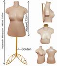 Manequim feminino (Busto plus size GG N.46) bege com tampa Golden + pedestal retro na cor Golden. Manequim feminino (Busto plus size GG N.46) bege com tampa Golden + pedestal retro na cor Golden.