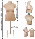 Manequim feminino (Busto plus size GG N.46) bege com tampa prata + pedestal H na cor prata.