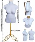 Manequim feminino (Busto plus size GG N.46) branco com tampa Golden + pedestal Retro na cor Golden.