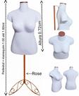 Manequim feminino (Busto Plus size GG N.46) branco com tampa Rose + pedestal retro na cor Rose