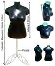 Manequim feminino (Busto plus size GG N.46) preto com tampa prata + pedestal retro na cor prata. Manequim feminino (Busto plus size GG N.46) preto com tampa prata + pedestal retro na cor prata.