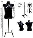 Manequim feminino (Busto Slim N.36) preto c/ tampa de metal + pedestal H na cor preto.