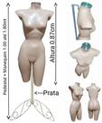 Manequim feminino (meio corpo cinturinha N.36) bege com tampa prata + pedestal Retro na cor prata.