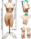 Manequim feminino (Meio corpo cinturinha N.36) bege com tampa prata + pedestal retro na cor preto