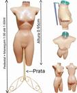 Manequim feminino (Meio corpo cinturinha N.36) bege com tampa prata + Pedestal retro prata.