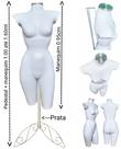 Manequim feminino (Meio corpo cinturinha N.36) branco com tampa + pedestal retro na cor prata.
