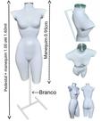 Manequim feminino (Meio corpo cinturinha N.36) branco com tampa prata + pedestal H na cor branco