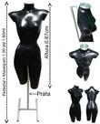Manequim feminino (Meio corpo cinturinha N.36) preto com tampa prata + pedestal H na cor prata. Manequim feminino (Meio corpo cinturinha N.36) preto com tampa prata + pedestal H na cor prata.
