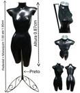 Manequim feminino (meio corpo cinturinha N.36) preto com tampa prata + pedestal retro na cor preto.