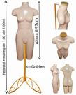 Manequim feminino (Meio corpo definido N.38) bege com tampa + pedestal retro na cor Golden dourado