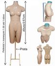 Manequim feminino (Meio corpo definido N.38) bege com tampa prata + pedestal H na cor prata.